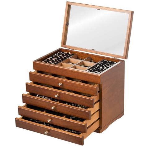 Wooden Jewellery Box With Drawers And Mirror Costway