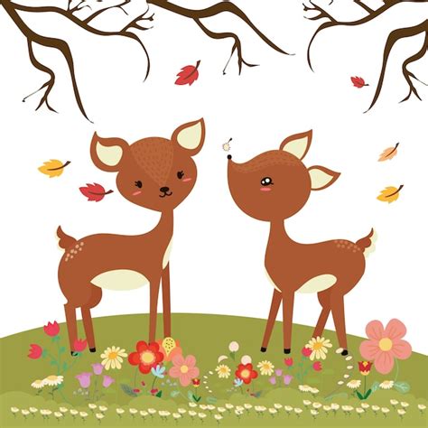 Premium Vector Vector Illustration With Cute Deer And Floral Elements