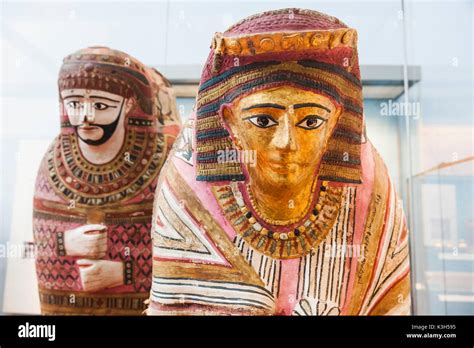 England London British Museum Exhibit Of Egyptian Mummies Stock