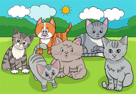Cats And Kittens Animals Group Cartoon Illustration 2101958 Vector Art