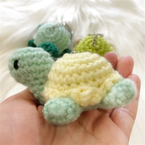 Turtle Keychain Crochet Amigurumi Turtle Keychain Turtle Etsy