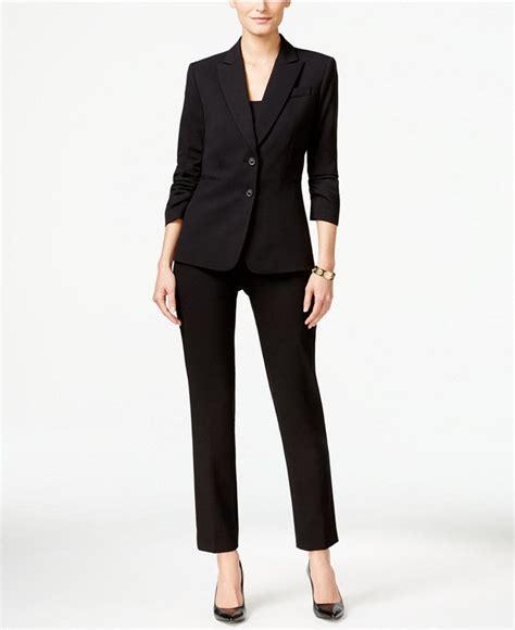 Tahari Asl Two Button Ruched Sleeve Pantsuit Pantsuit Suits For