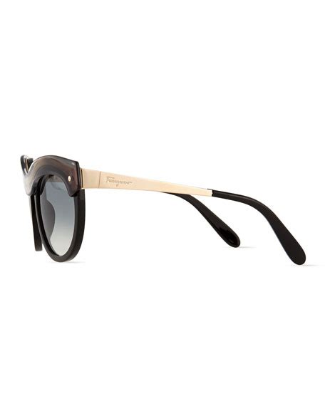 salvatore ferragamo universal fit rounded translucent brow sunglasses black