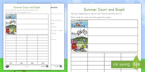 Printable Summer Graph Worksheet Summer Math Practice Tally Graphing