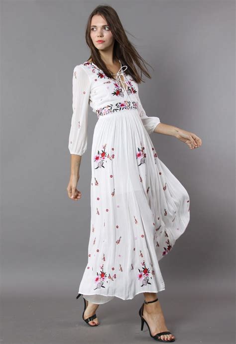 Wondrous Floral Embroidered Maxi Dress Retro Indie And Unique Fashion