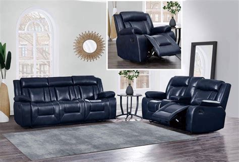 Global Furniture U8036 Blue Modern Rich Blue Leather Gel Reclining Sofa