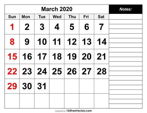 Free March 2020 Printable Calendar