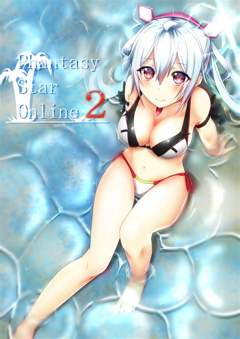 wallpaper long hair white hair anime girls cartoon cleavage red eyes wet bikini open