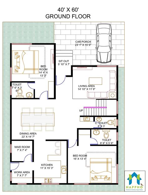 Floor Plan For 40 X 60 Feet Plot 4 Bhk 2400 Square Feet267 Sq Yards