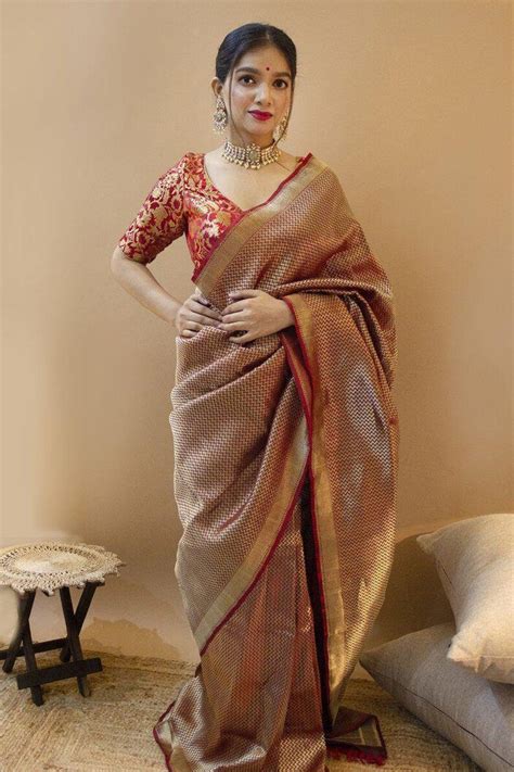 Beautiful Red Soft Banarasi Silk Saree With Golden Zari Saree Etsy