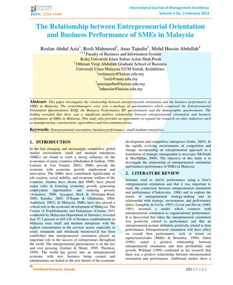16 types of govt financial aid for m'sian smes in 2021, and where to apply for them. (PDF) The Relationship between Entrepreneurial Orientation ...