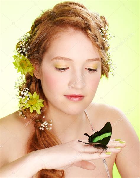 Beautiful Girl And Butterfly — Stock Photo © Zastavkin 5486415