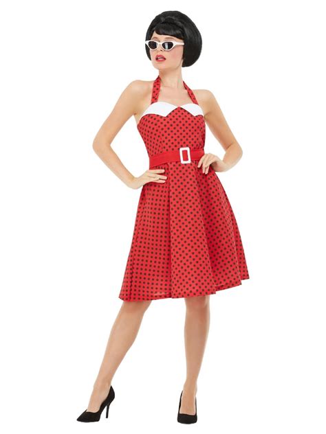41 Red And Black 1950 S Style Rockabilly Pin Up Women Adult Halloween Costume Medium