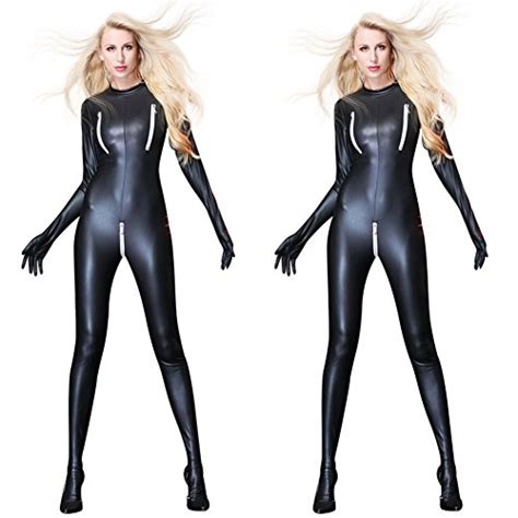 Buy Hihoddy Sexy Black Female Faux Leather Catsuit Pvc Latex Full Bodysuit Zipper Open Crotch