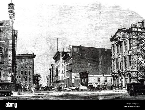 An Engraving Depicting A Street Scene In Chicago Dated 19th Century