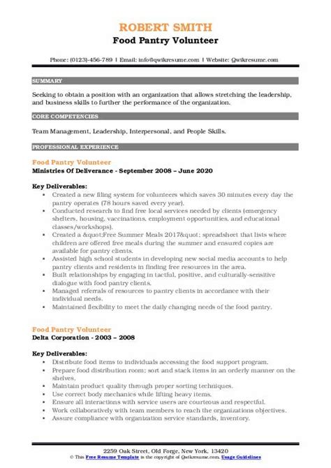 Cleaning role is responsible for english, basic, training, customer, organization, analytical, design, integration. Food Pantry Volunteer Resume Samples | QwikResume