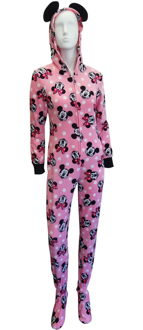 Disneys Minnie Mouse Pink Hooded Onesie Footie Pajama Pajamas Women