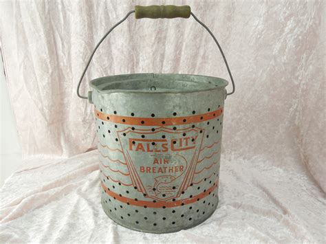 Vintage Galvanized Minnow Bucket For Fishing Falls City Air