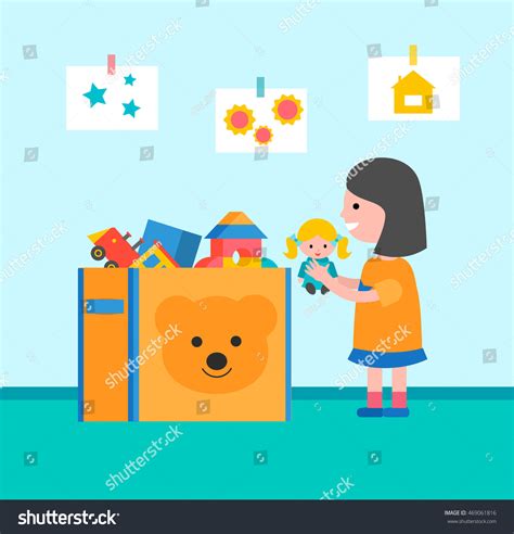 Little Girl Storing Toys Vector Illustration Stock Vector Royalty Free