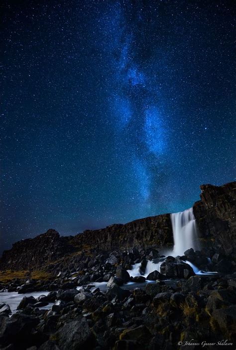 Starry Night Night Sky Moon Nightscape Beautiful Waterfalls