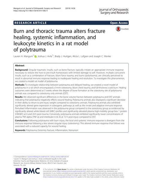 Pdf Burn And Thoracic Trauma Alters Fracture Healing Systemic