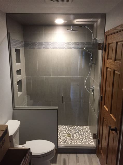 Custom Heavy Glass Shower Door And A Panel On A Half Wall Bathroom Remodel Small Shower