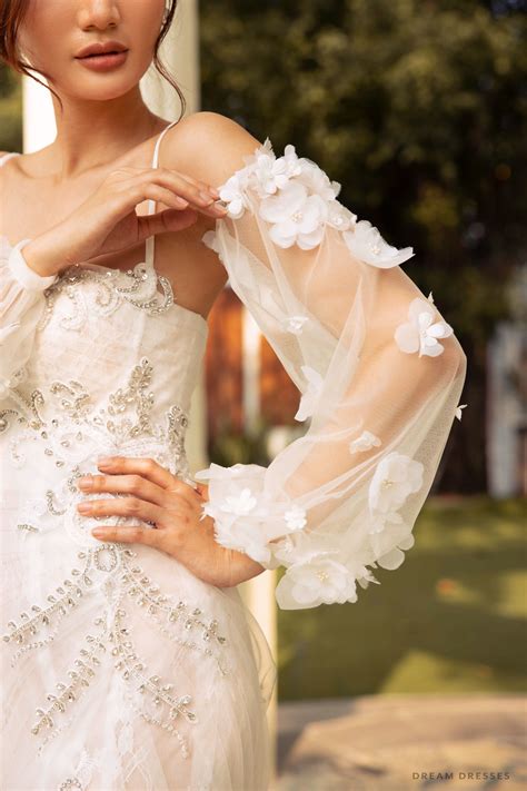 Detachable Wedding Dress Sleeves With 3d Floral Appliqué Bellissa