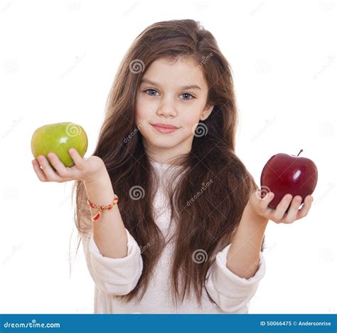 Little Girl Holding Two Apples Stock Image Image Of Fruit Lifestyle