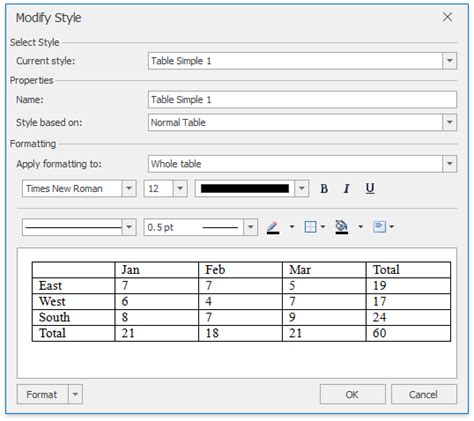 Table Style Dialog Winforms Controls Devexpress Help