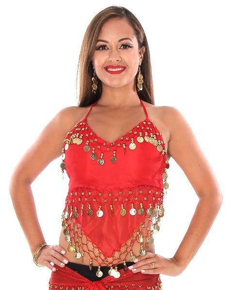 Red Belly Dance Halter Top With Gold Coins From Belly Dance Outfit Belly Dance