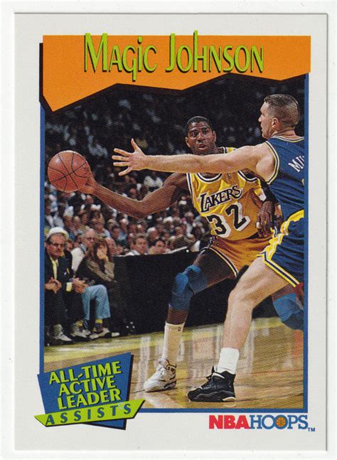 This is a basketball trading card of magic johnson, los angeles lakers. Magic Johnson # 535 - 1991-92 Skybox Hoops Basketball | Magic johnson, Johnson, Basketball cards
