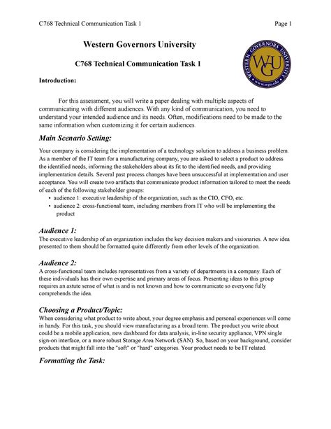 C768 Task 1 Tips Document C768 Task 1 Tips Document Western Governors