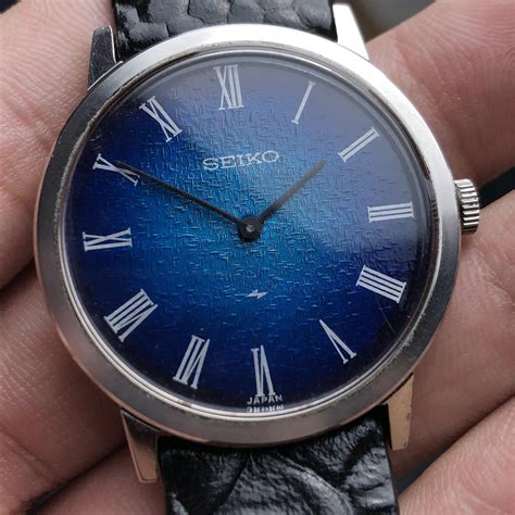 Wts Seiko Chariot 2220 0180 Blue Textured Dial Handwind Movement R