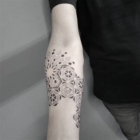 Dot Work Sacred Geometry Pattern Tattooed On The Right Forearm Line