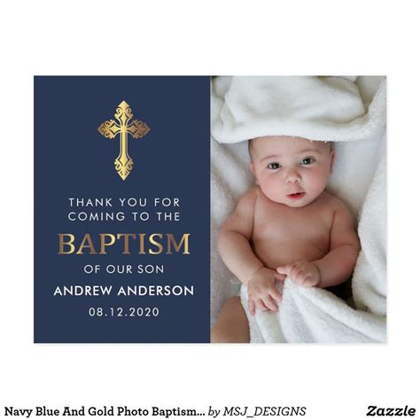 Navy Blue And Gold Photo Baptism Thank You Postcard Uk