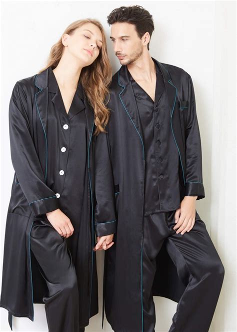 22 Momme Stylish Silk Couple Robe And Pajamas Sets Couple Pajamas