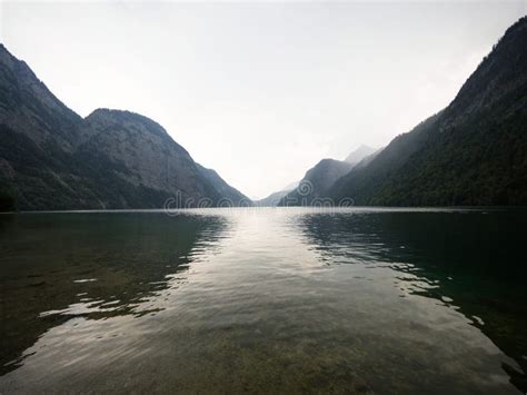 Panorama Reflection Of Alpine Mountain Lake Konigssee Koenigssee King