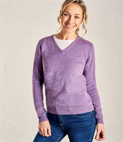 Lavender Marl Womens Cashmere And Merino V Neck Knitted Sweater