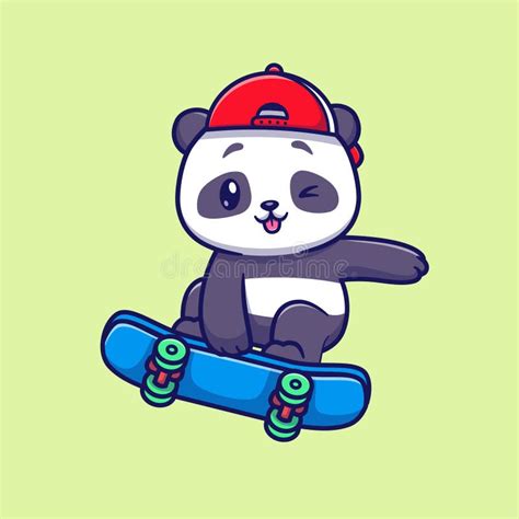 Cute Panda Drink Boba Milk Tea With Skateboard Cartoon Vector Icon