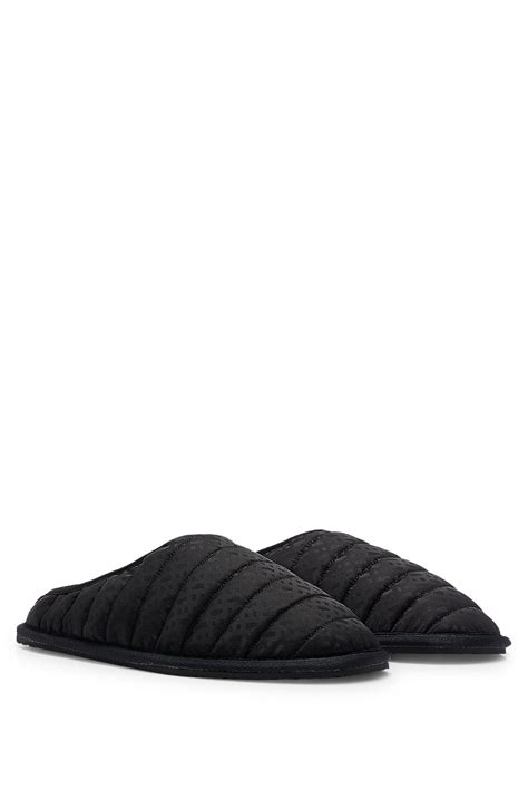 Boss Monogram Jacquard Slippers With Rubber Sole