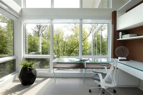 White Modern Home Office With Glass Desk Hgtv