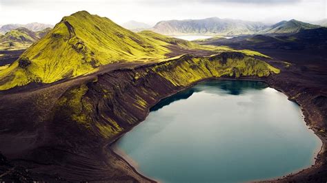 Volcanic Lake In Iceland Water Lake Crater Nature Hd Wallpaper