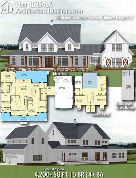Plan 46354la 5 Bedroom Farmhouse Plan With Optional Garage Loft Artofit