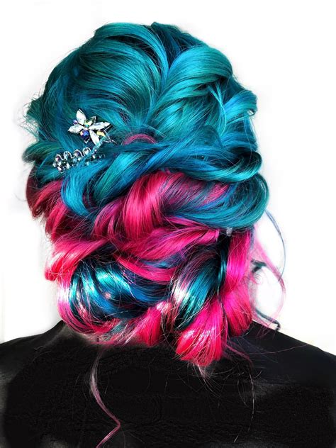 Blue And Pink Updo Hair Styles Hair Wrap Hair