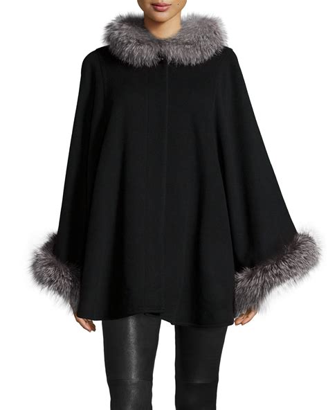 Sofia Cashmere Fur Collar Wool Cashmere Cape In Black Lyst