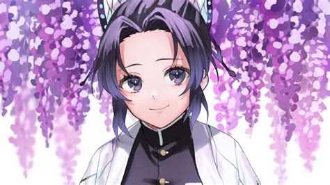 Demon Slayer Shinobu Kochou Standing Under Purple Flowers Hd Anime