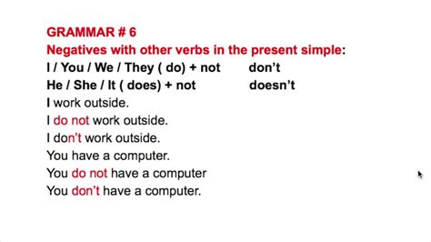 English Grammar Part 6 Present Simple Negative Using Do And Does