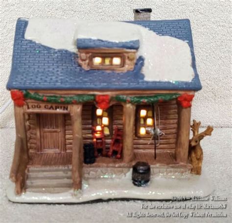 New Lighted House Christmas Village Snowy Rustic Log Cabin Decorated