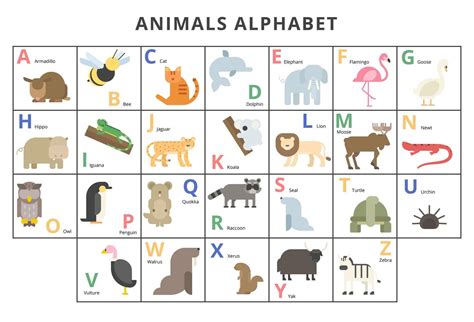 Wild Animals Alphabet Set 1218536 Vector Art At Vecteezy
