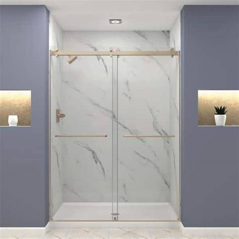 Transolid Brooklyn In W X In H Sliding Frameless Shower Door In Champagne Bronze With